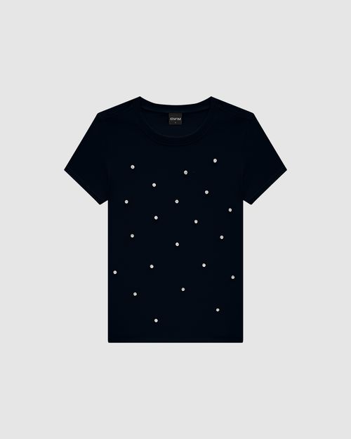 T-Shirt Feminina Slim Com Aplique Strass Em Algodão - ENFIM