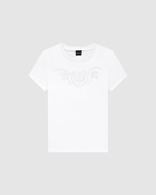 T-Shirt Feminina Bordado Frontal Vazado Em Algodão - ENFIM