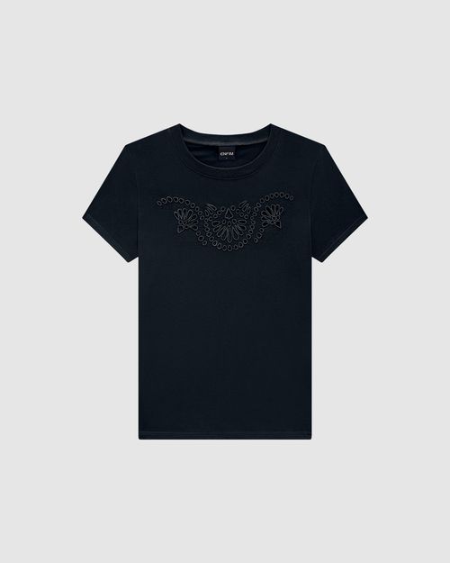 T-Shirt Feminina Bordado Frontal Vazado Em Algodão - ENFIM