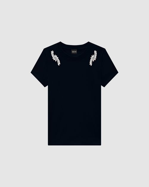 T-Shirt Feminina Com Aplique Pedraria Em Algodão - ENFIM
