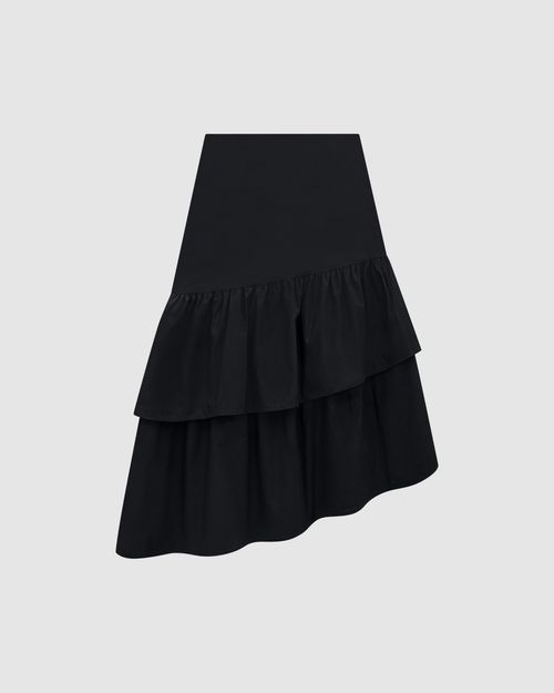 Saia Longa Feminina Com Camada Assimétrica Em Algodão Stretch - ENFIM