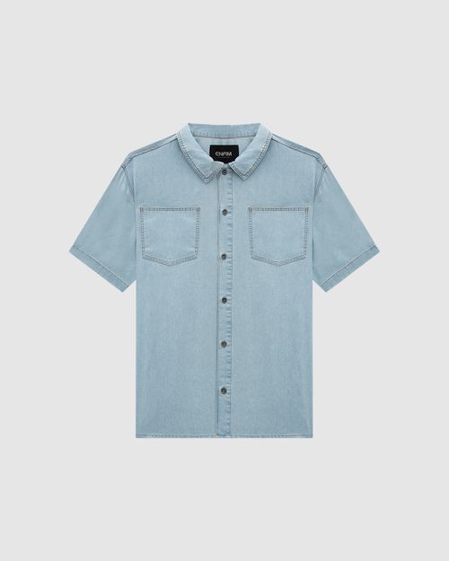 Camisa Masculina Relaxed Fit Bolso Peitoral Em Jeans Leve - ENFIM