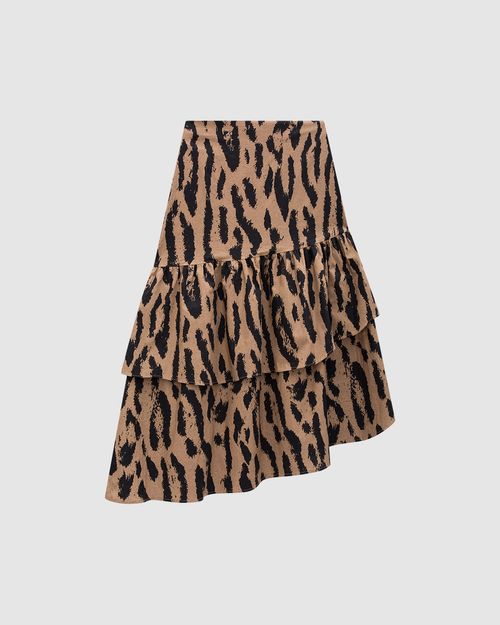 Saia Longa Feminina Animal Print Camada Assimétrica Em Algodão Stretch - ENFIM