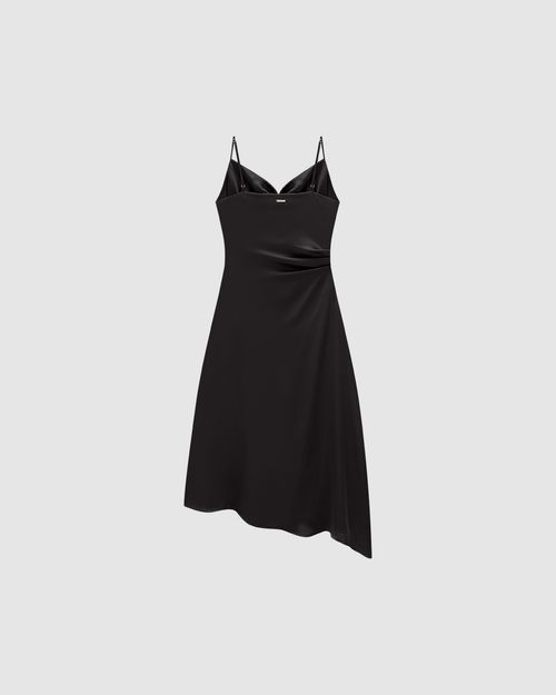 Vestido Midi Feminino Recorte Assimétrico Em Cetim - ENFIM