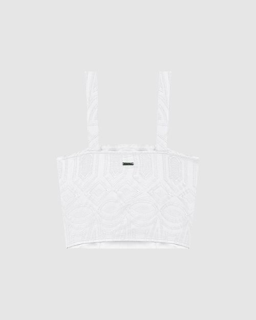 Blusa Cropped Feminina Em Tecido Bordado Geométrico - ENFIM