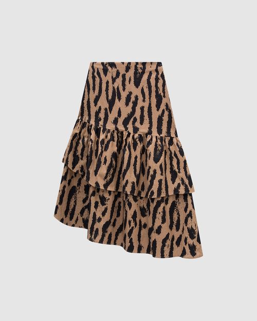 Saia Longa Feminina Animal Print Camada Assimétrica Em Algodão Stretch - ENFIM