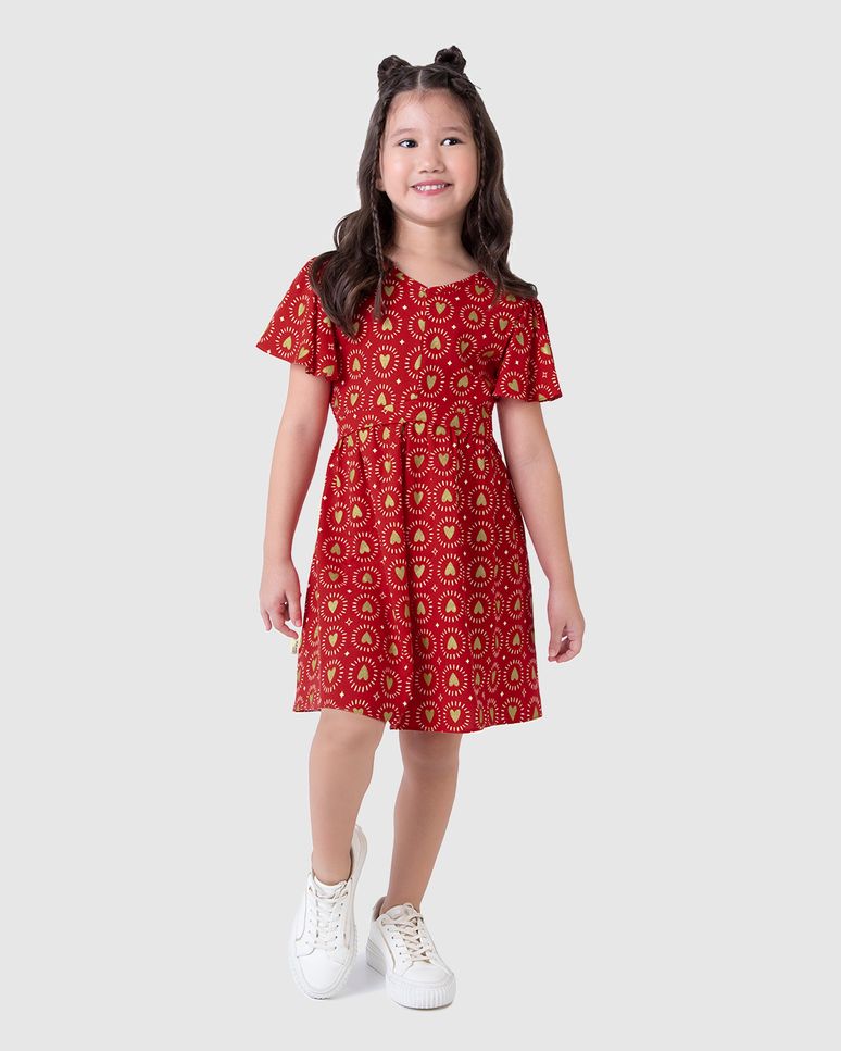 Vestido Infantil Estampa Corações Metalizado Em Viscose Malwee Kids