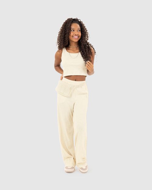Conjunto Menina Cropped E Calça Wide Leg Em Malha Texturizada Malwee Kids