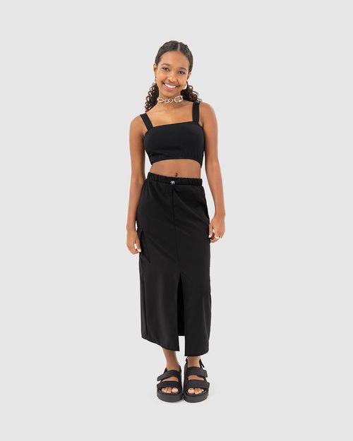 Saia Menina Midi Cargo Fenda Frontal Em Tecido Texturizado Malwee Kids