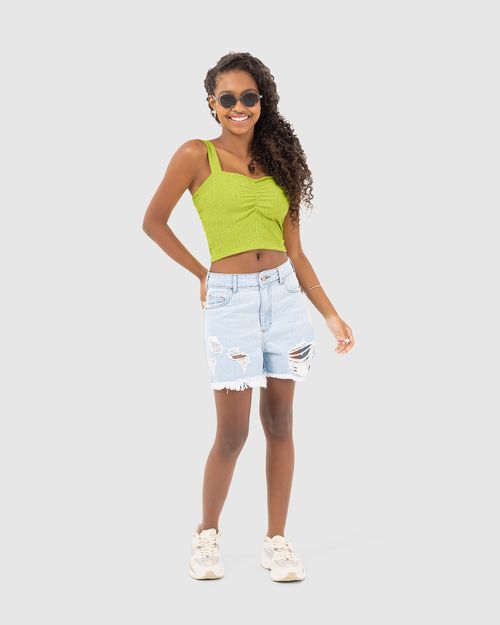 Regata Cropped Menina Em Malha Linho Canelada Malwee Kids