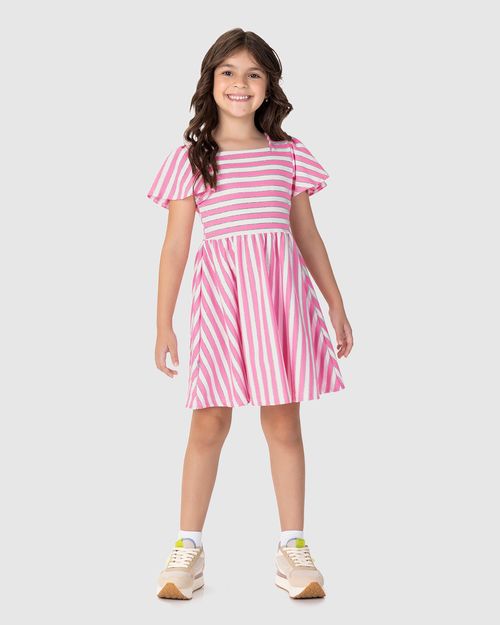 Vestido Infantil Manga Godê Em Malha Listrada Lurex Malwee Kids