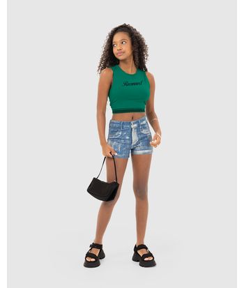 Shorts Menina Estampa Foil Holográfico Em Jeans Stretch Malwee Kids
