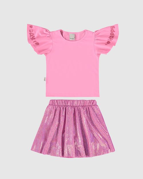 Conjunto Infantil Menina Saia Em Malha Metalizada Malwee Kids