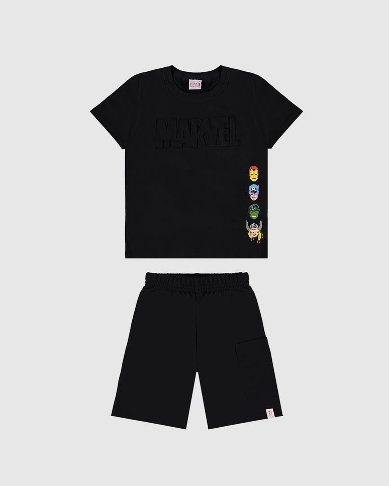 Conjunto Infantil Menino Camiseta Avengers Estampa Alto Relevo Malwee Kids