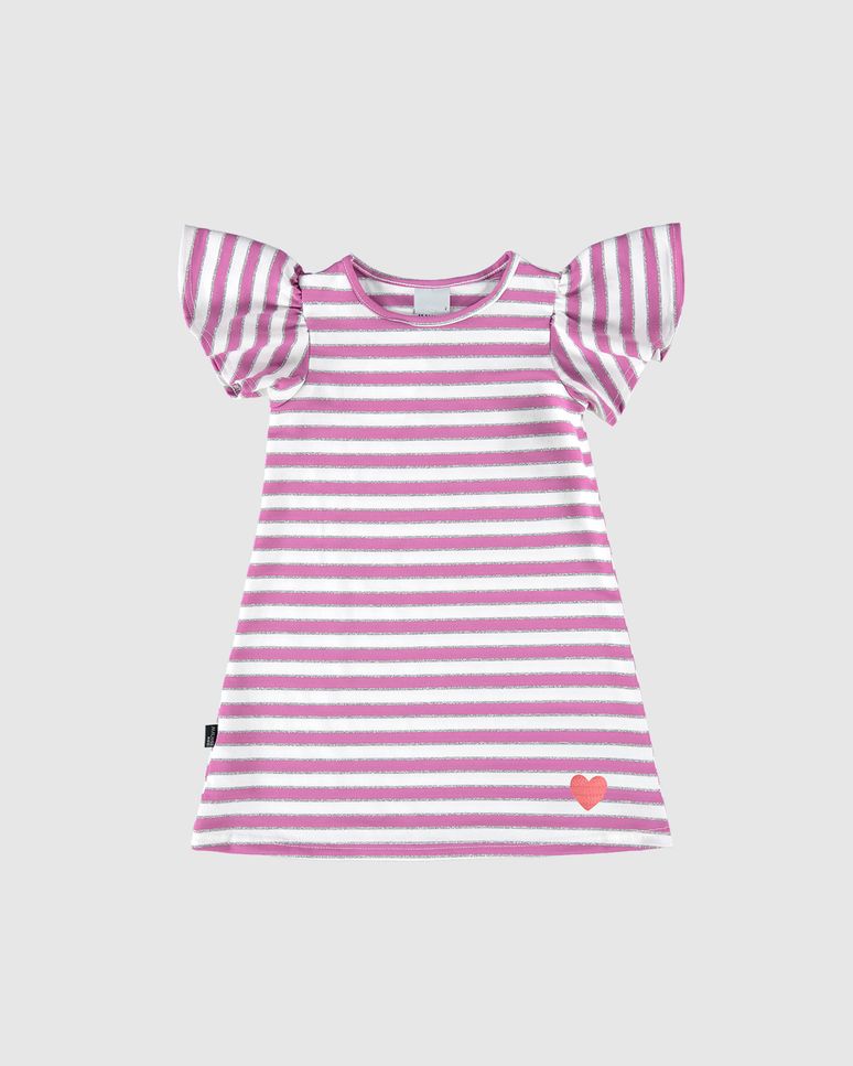 Vestido Infantil Amplo Em Malha Listrada Lurex Malwee Kids