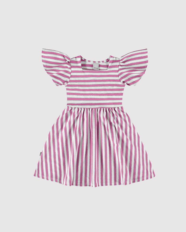 Vestido Infantil Manga Godê Em Malha Listrada Lurex Malwee Kids