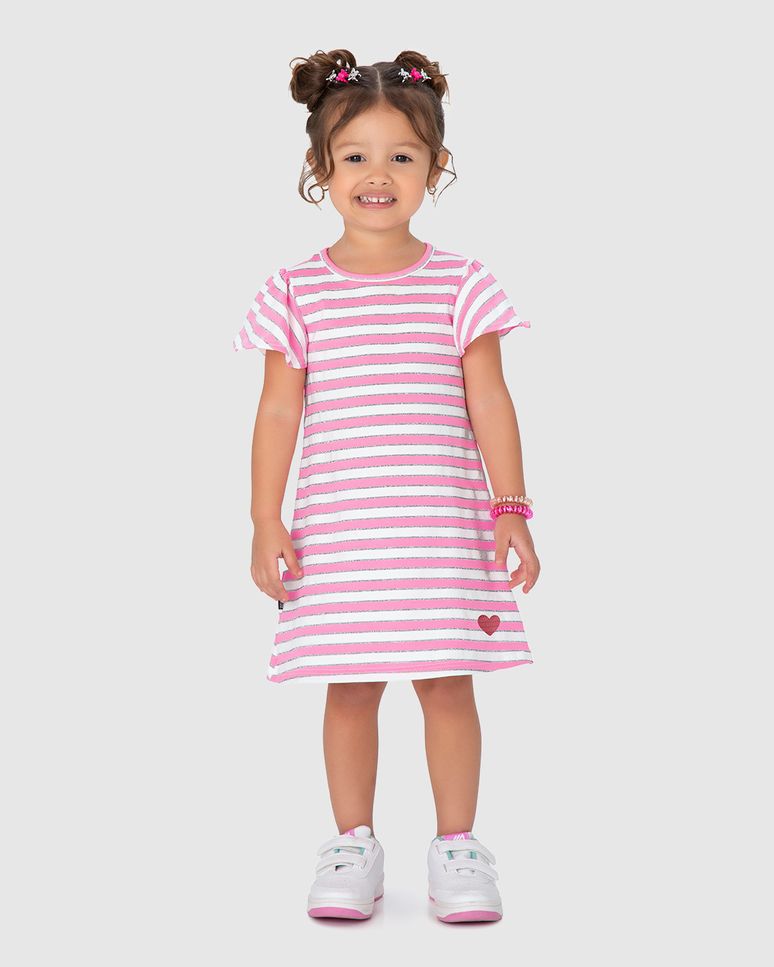 Vestido Infantil Amplo Em Malha Listrada Lurex Malwee Kids