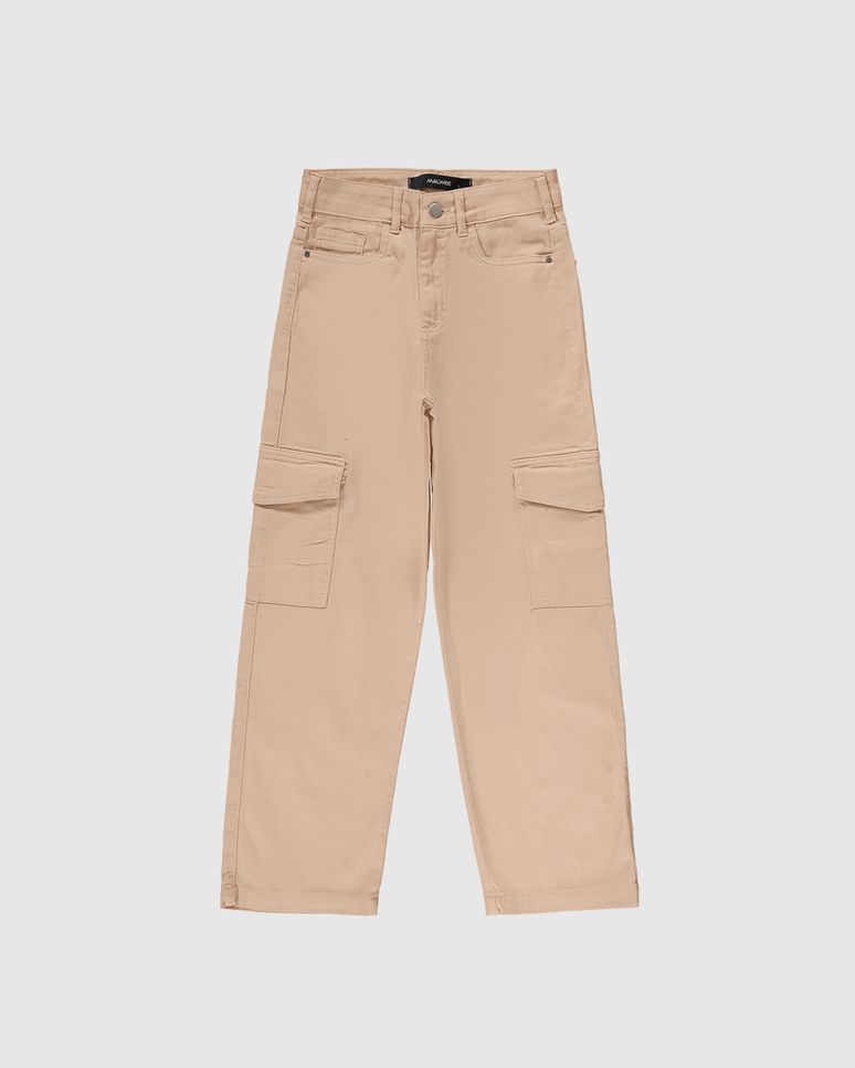Calça Menina Straight Cargo Cintura Alta Em Sarja Stretch Malwee Kids