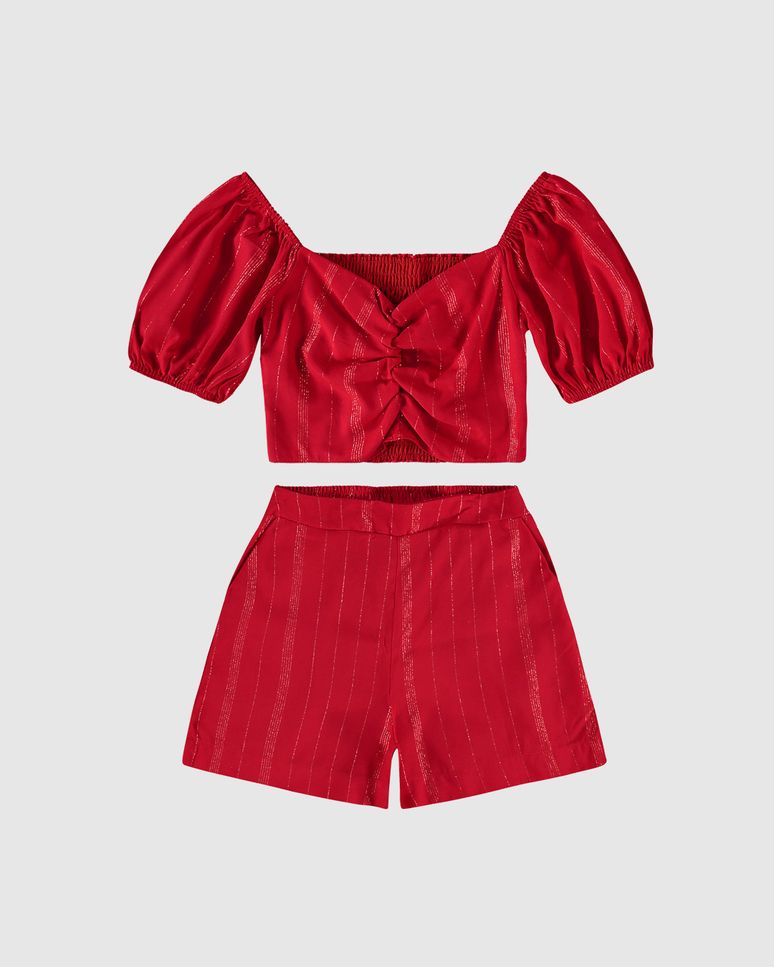 Conjunto Menina Cropped E Shorts Em Viscose Lurex Malwee Kids