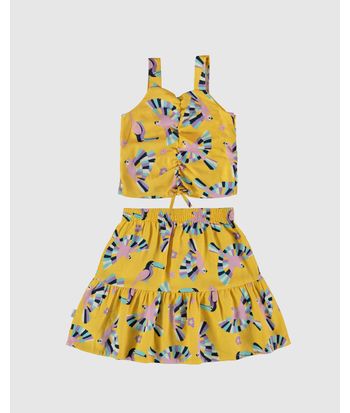 Conjunto Infantil Menina Cropped E Saia Estampado Malwee Kids