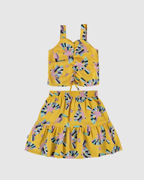 Conjunto Infantil Menina Cropped E Saia Estampado Malwee Kids