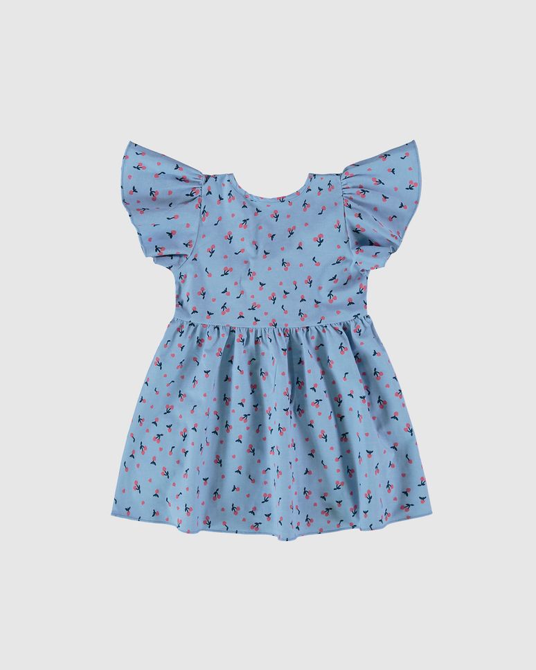Vestido Infantil Estampa Cerejas Em Algodão Chambray Malwee Kids