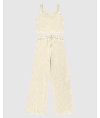 Conjunto Menina Cropped E Calça Wide Leg Em Malha Texturizada Malwee Kids
