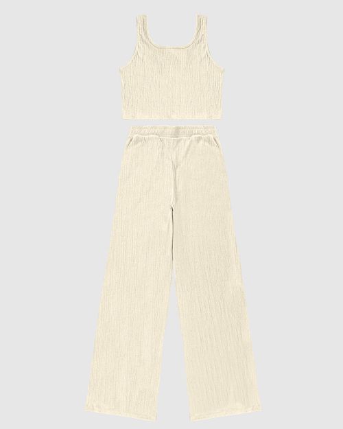 Conjunto Menina Cropped E Calça Wide Leg Em Malha Texturizada Malwee Kids
