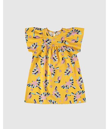 Vestido Infantil Estampa Pássaros Em Tecido Texturizado Malwee Kids