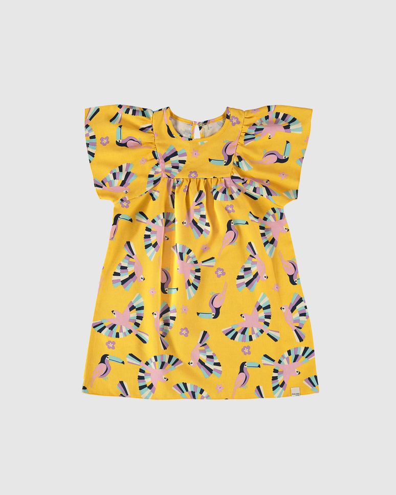Vestido Infantil Estampa Pássaros Em Tecido Texturizado Malwee Kids
