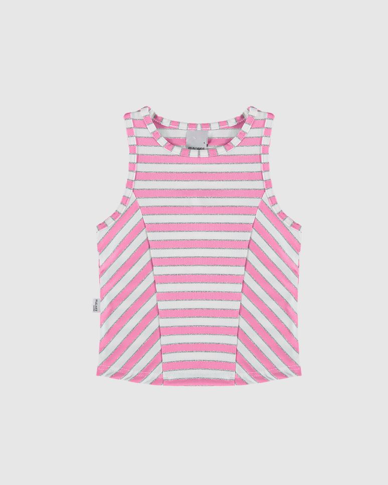 Regata Infantil Menina Em Malha Listrada Lurex Malwee Kids