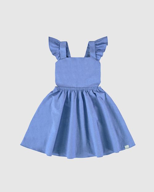Vestido Infantil Rodado Alça Babado Em Algodão Chambray Malwee Kids
