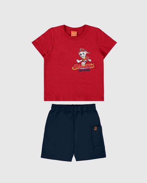 Conjunto Infantil Menino Camiseta Patrulha Canina Malha Botonê Malwee Kids