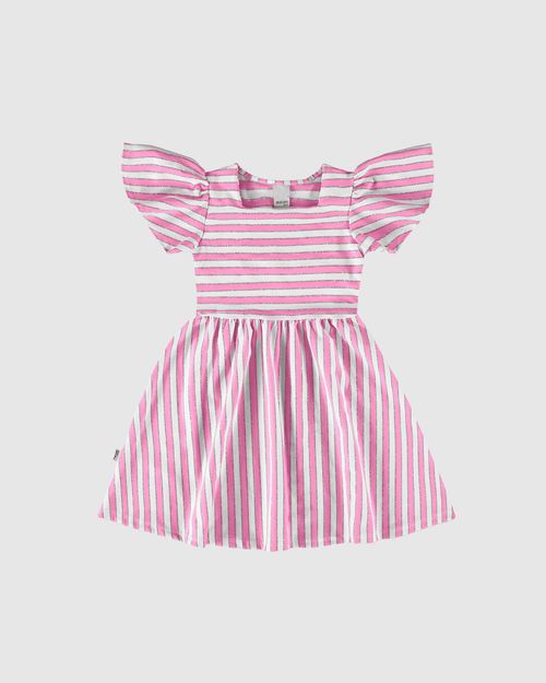 Vestido Infantil Manga Godê Em Malha Listrada Lurex Malwee Kids
