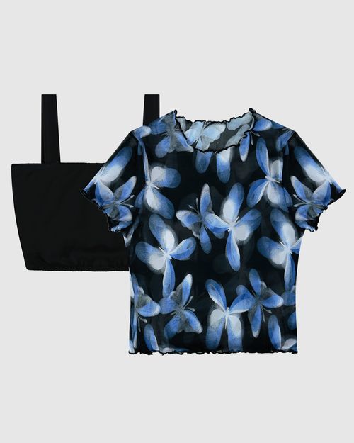 Conjunto Menina Top Regata + Blusa Em Algodão E Tule Stretch Malwee Kids