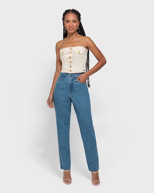 Calça Feminina Reta Cintura Alta Em Jeans 100% Algodão - ENFIM