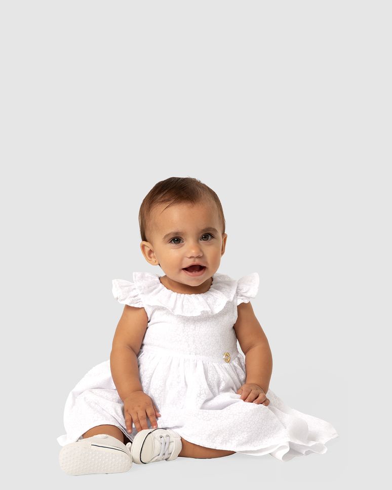 Conjunto Menina Vestido + Calcinha Em Tricoline Devorê - Carinhoso