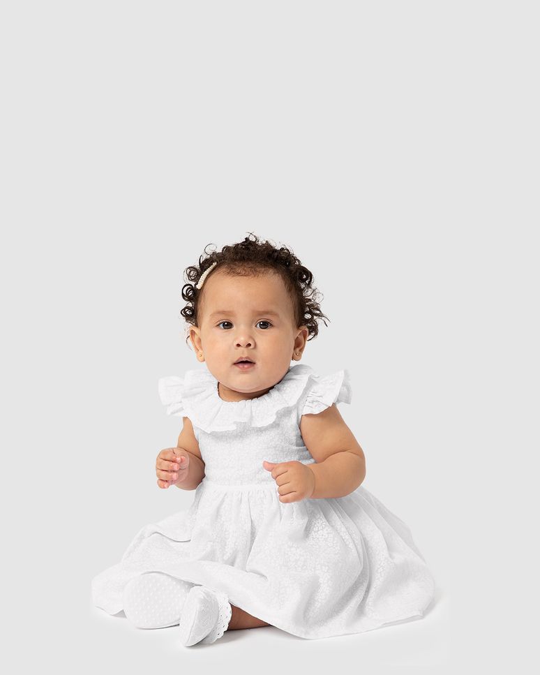Conjunto Menina Vestido + Calcinha Em Tricoline Devorê - Carinhoso