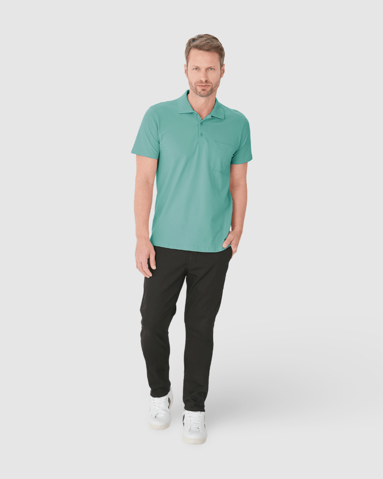 Camisa Polo Básica Masculina Gola Esporte E Bolso Piquet Stretch