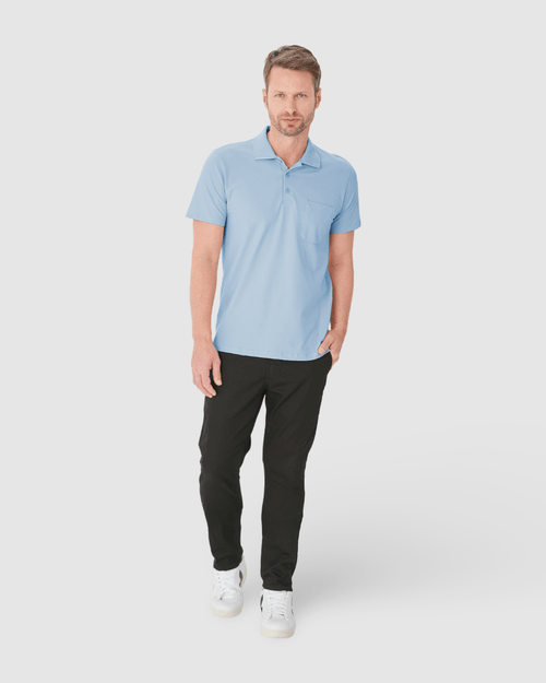 Camisa Polo Básica Masculina Gola Esporte E Bolso Piquet Stretch