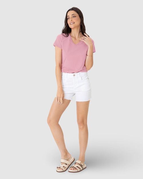 Blusa Básica Feminina Decote V Em Algodão