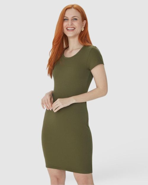 Vestido Básico Feminino Manga Curta Em Viscose Stretch