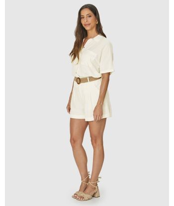 Shorts Alfaiataria Feminino Com Cinto Em Viscolinho