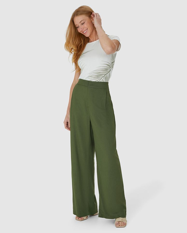 Calça Alfaiataria Feminina Com Bolso Embutido Em Viscolinho