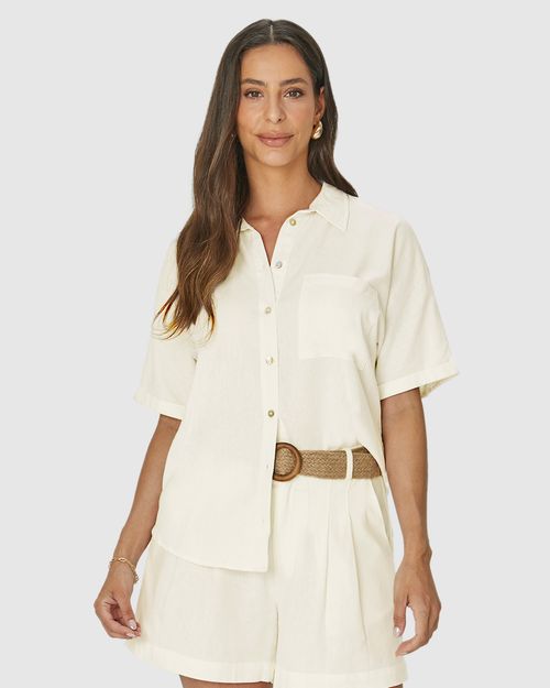 Camisa Box Feminina Manga Curta Em Viscolinho