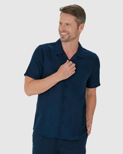 Camisa Masculina Manga Curta Bolso Peitoral Em Viscolinho