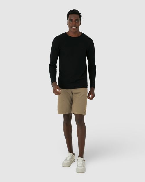 Bermuda Masculina Cintura Média Em Sarja Com Elastano
