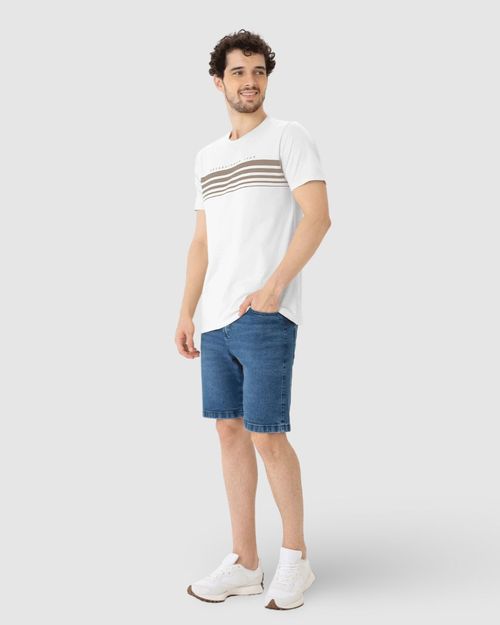 Camiseta Masculina Listras Frontais Em Algodão