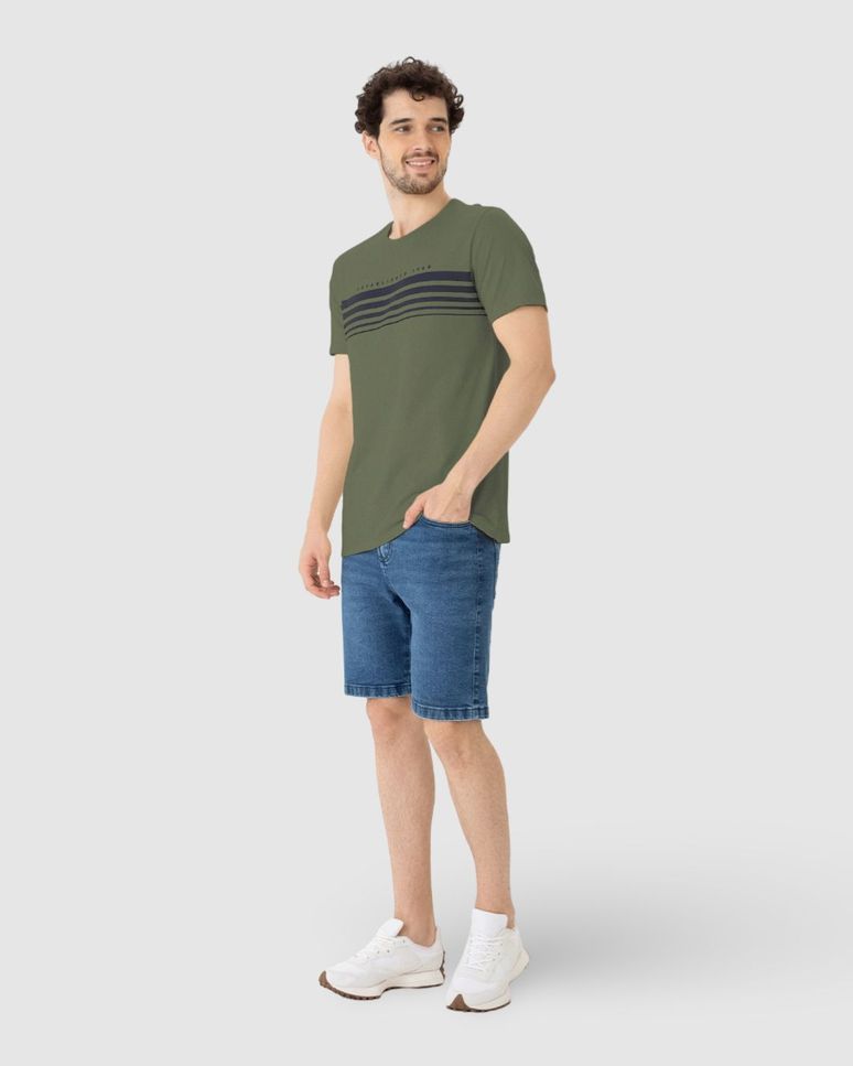 Camiseta Masculina Listras Frontais Em Algodão