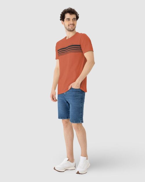 Camiseta Masculina Listras Frontais Em Algodão